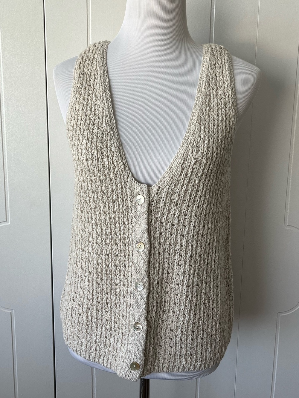 J. Jill Cream Knit V-Neck Button Vest